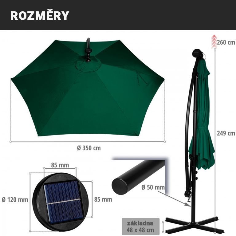 STILISTA Parasol ogrodowy z rączką 3 5m czerwony LED