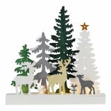 Drewniana dekoracja świąteczna LED z motywem jeleni, 30 cm