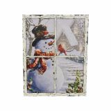 Obraz na ścianę "Bałwanek w oknie", 3 LED, 49 x 38,5 cm