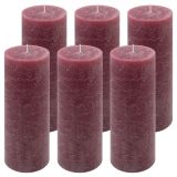Zestaw świec rustykalnych, 20 cm, Ø 7,5 cm, bordowy, 6 szt.