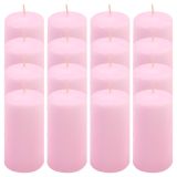 Zestaw świec filarowych, 10 cm, Ø 5 cm, różowe, 16 szt.