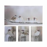 Zestaw obrazów ściennych Wróble na gałęzi, 4 szt.