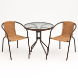 Zestaw ogrodowy, polirattan, 2 krzesła + stół szklany