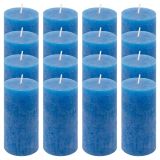 Zestaw świec rustykalnych, 10 cm, Ø 5 cm, niebieskie, 16 szt