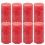 Zestaw świec rustykalnych, 10 cm, Ø 5 cm, czerwony, 8 szt.