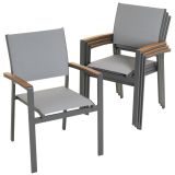 Zestaw 4 stohowalnych krzeseł tarasowych, aluminium, szare