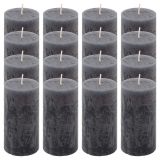 Zestaw świec rustykalnych, 10 cm, Ø 5 cm, antracyt, 16 szt.