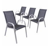 Zestaw 4 krzeseł ogrodowych BARI, stal i tekstylen, czarne