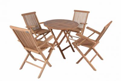 Komplet 4 x składane krzesła 1 x stół DIVERO z drewna tekowego