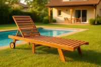 Regulowany leżak z drewna tekowego z kółkami, składany 200m