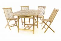 Zestaw ogrodowy DIVERO z drewna tekowego - stół + 4 krzesła