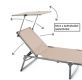 Leżak składany DIVERO z daszkiem, XXL, beżowy