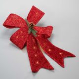 Ozdoba świąteczna, czerwona kokarda, 20 diod LED, ciepła bie