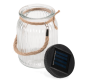 Lampion solarny LED w słoiku, konopny uchwyt, ciepłe światło