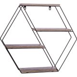 STILISTA Półka ścienna sześciokątna, ciemna drewno, 51x58x11