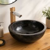 Umywalka z kamienia naturalnego Gemma 501 polerowany marmur Ø45 cm Black.