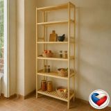 Regał drewniany z litej sosny, 6 półek, 213×80×33 cm