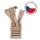 Zestaw drewnianych przyborów kuchennych w stojaku
