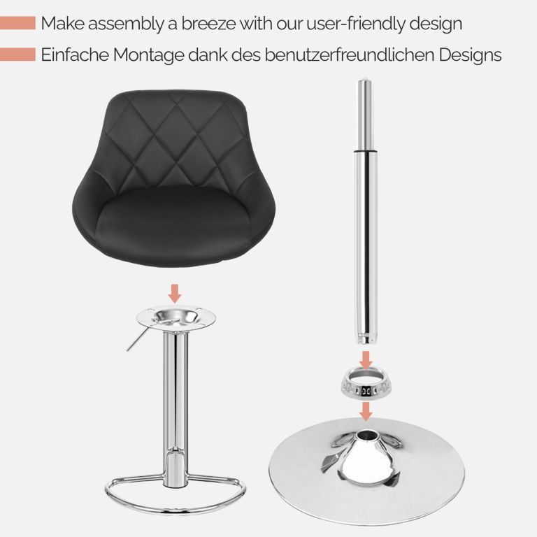 MIADOMODO Стілець барний 2шт, без підлокітника, чорний