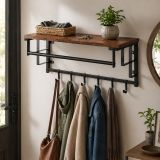 Wieszak ścienny z półką, drążkiem i haczykami, 66 cm