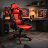 Ergonomiczne krzesło biurowe z poduszkami, czarno-czerwone