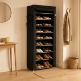 Tekstylny stojak na buty z 9 półkami i rolowanymi drzwiczkam