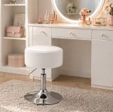 Taboret kosmetyczny Tonia biały, regulowany, skóra eko
