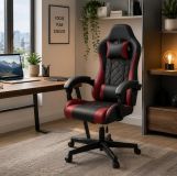 Fotel gamingowy czarno-czerwony, ergonomiczny, PVC, 120 kg