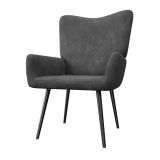 Fotel sztruksowy szary, wysoka oparcie, stalowa konstrukcja