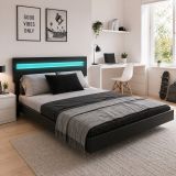 Nowoczesne łóżko z LED i regulowanym zagłówkiem 200x140 cm