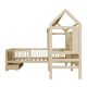 Naturalne łóżko domek z biurkiem i szufladami, 90x200 cm