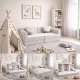 Dziecięca sofa modułowa z pianki PU, beżowa, 150x75x50 cm