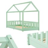 Łóżko domek 90 x 200 cm z boczną ścianką i podstawą, zielone