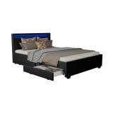 Łóżko tapicerowane z schowkiem 140x200 cm, czarne, z LED