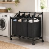 Kosz na pranie SONGMICS, czarny, 4x35l, mobilny