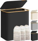 Kosz na pranie 150l z 3 przegrodami, bambusowa rama, czarny