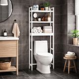 Biała bambusowa półka łazienkowa 3-poziomowa, 63x26,1x170 cm