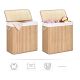 Kosz na pranie bambusowy 150l, 3 sekcje, składany z pokrywą
