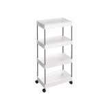 Wąski biały regał na kółkach 4 półki 6 haczyków 40x22x86 cm