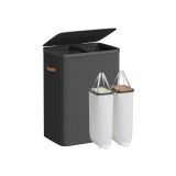 Kosz na pranie dwukomorowy czarny z pokrywą 56x40x75 cm