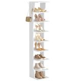 Wąska biała szafka na buty z haczykami, 9 półek