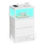 Nowoczesna szafka nocna z LED, USB i 2 szufladami, biała