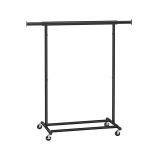 Czarny stojak na ubrania, stalowy, mobilny, 90 kg, rozsuwany