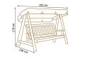 Huśtawka ogrodowa 3-osobowa, sosnowa, 192 cm, z dachem